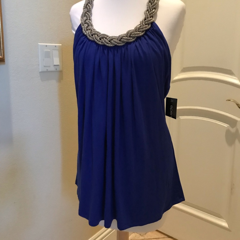Beaded Halter Neck Royal Blue Women’s Top